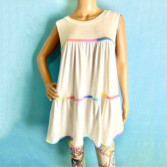 NWT Entro Round Neck Babydoll With Rainbow Stripes Dress - Picture 3 of 5